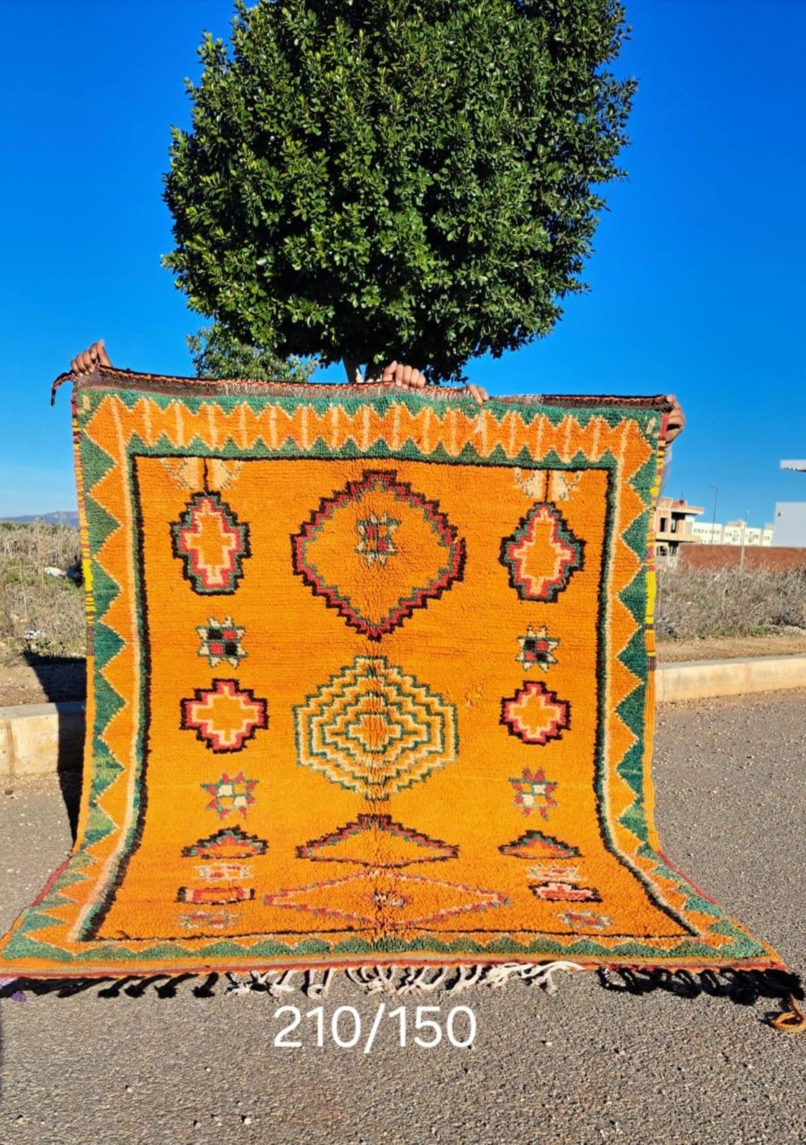 Handwoven Moroccan Rug – Golden Orange with Traditional Amazigh Motifs