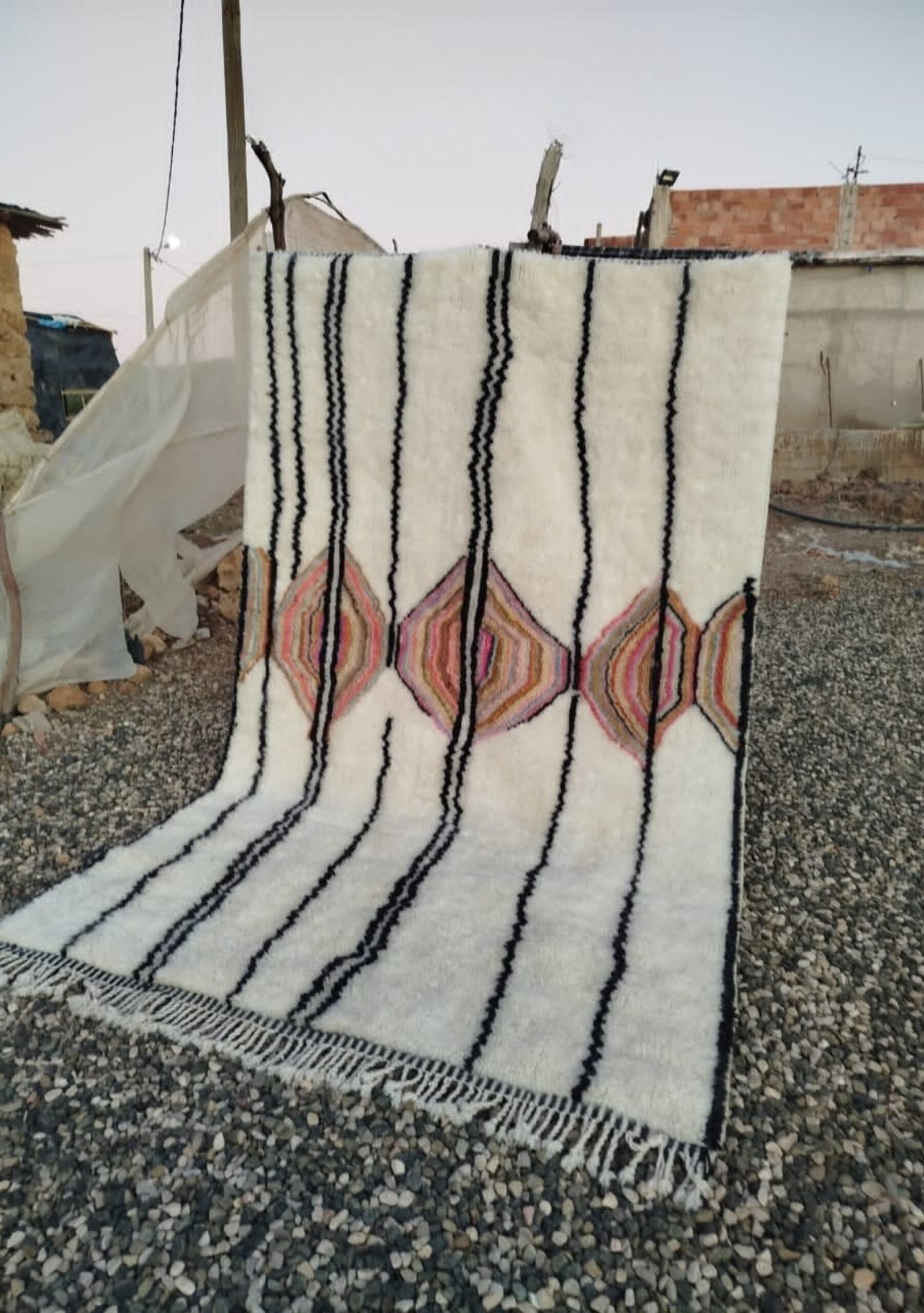 Ivory with Black Lines & Soft Diamond Motifs