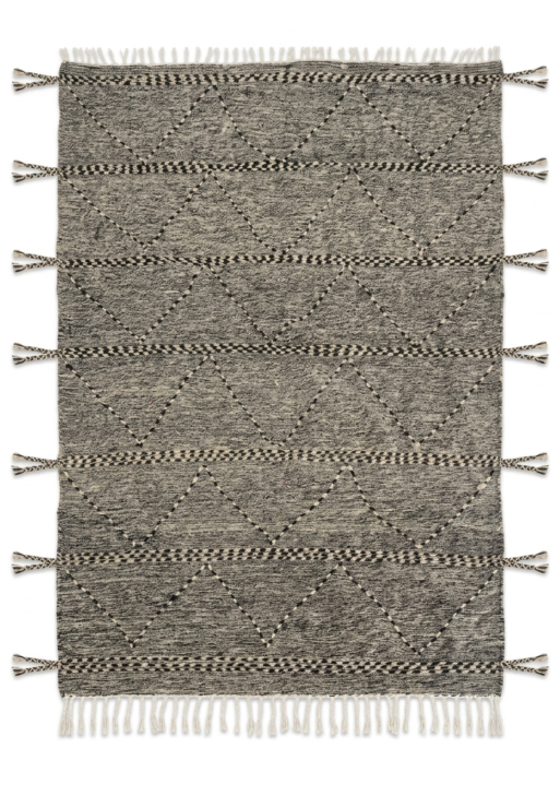 Charcoal Grey Wool Geometric Berber Rug