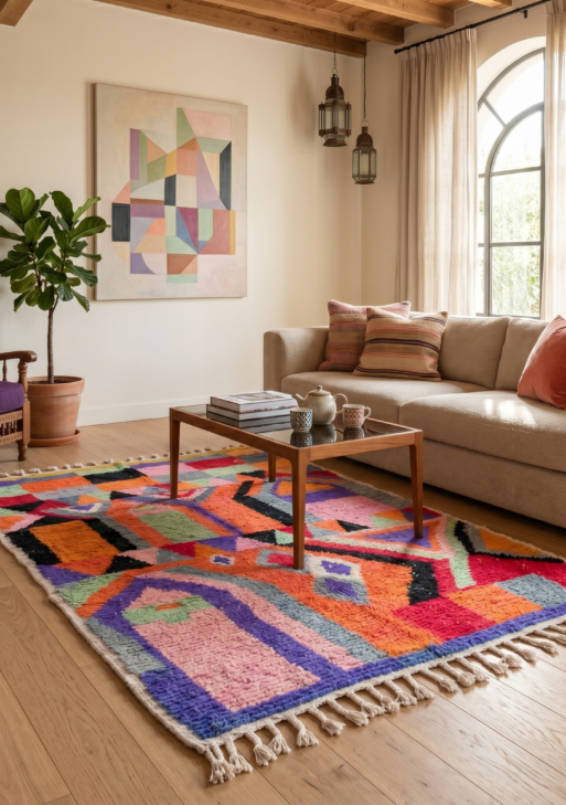 Vibrant Geometric Handwoven Berber Rug