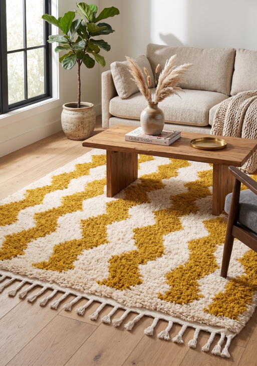 Mustard Yellow Wavy Pattern Wool