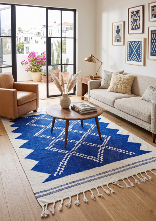 Majorelle Blue Geometric Flatweave