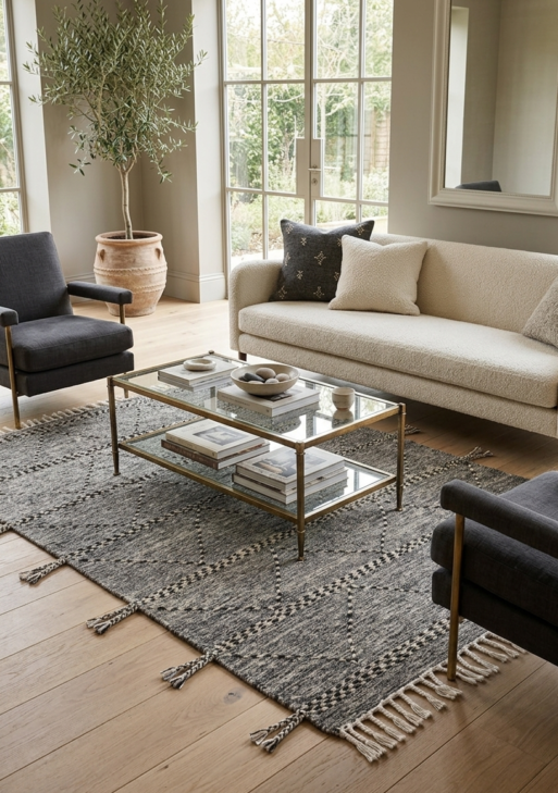 Charcoal Grey Wool Geometric Berber Rug