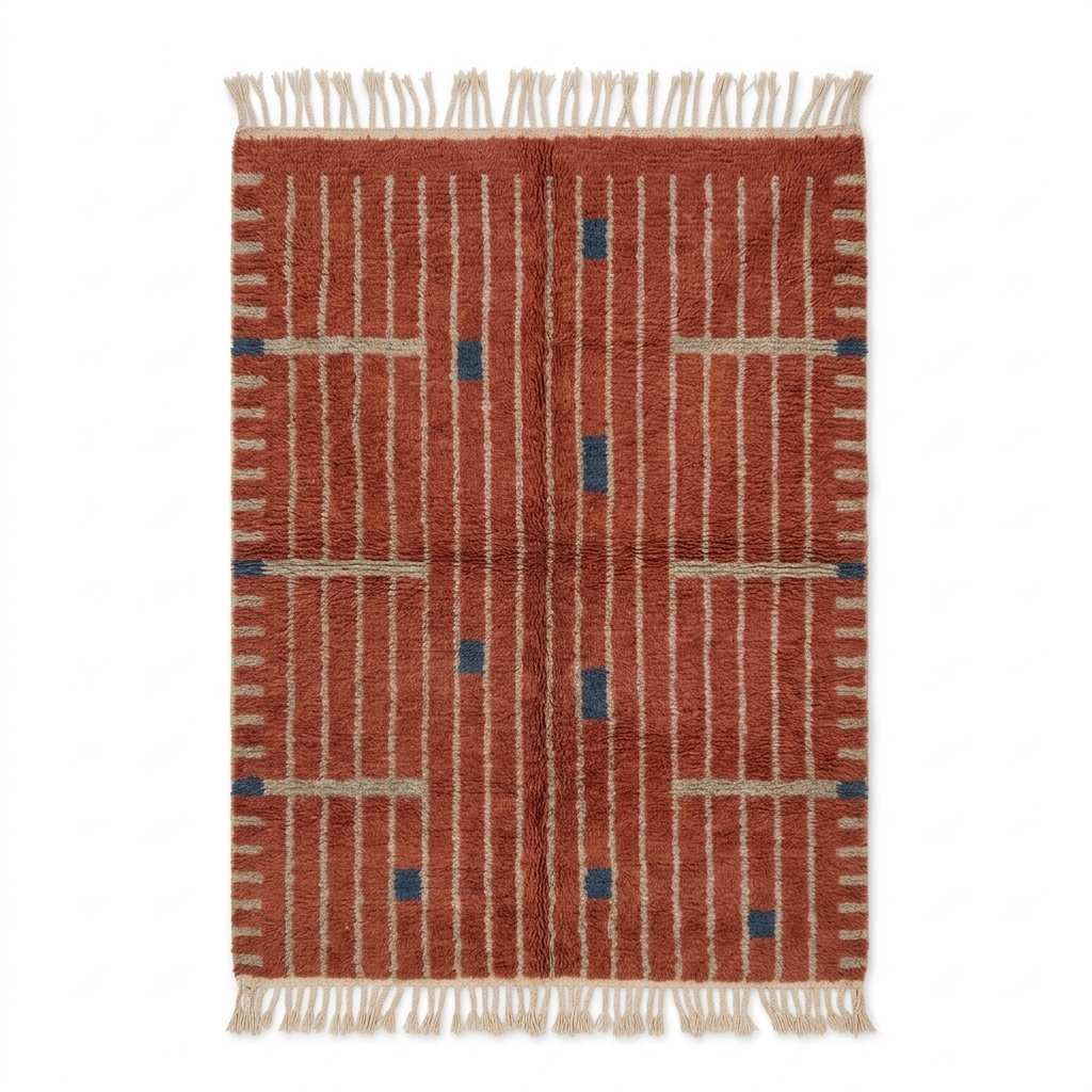 Handwoven Terracotta with Geometric Stripes Rug