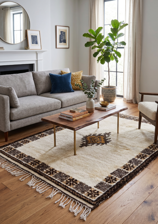 Handwoven Vintage Medallion Border Rug