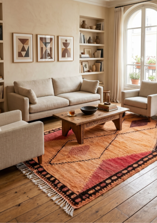 Handcrafted Orange and Red Taznakht Rug