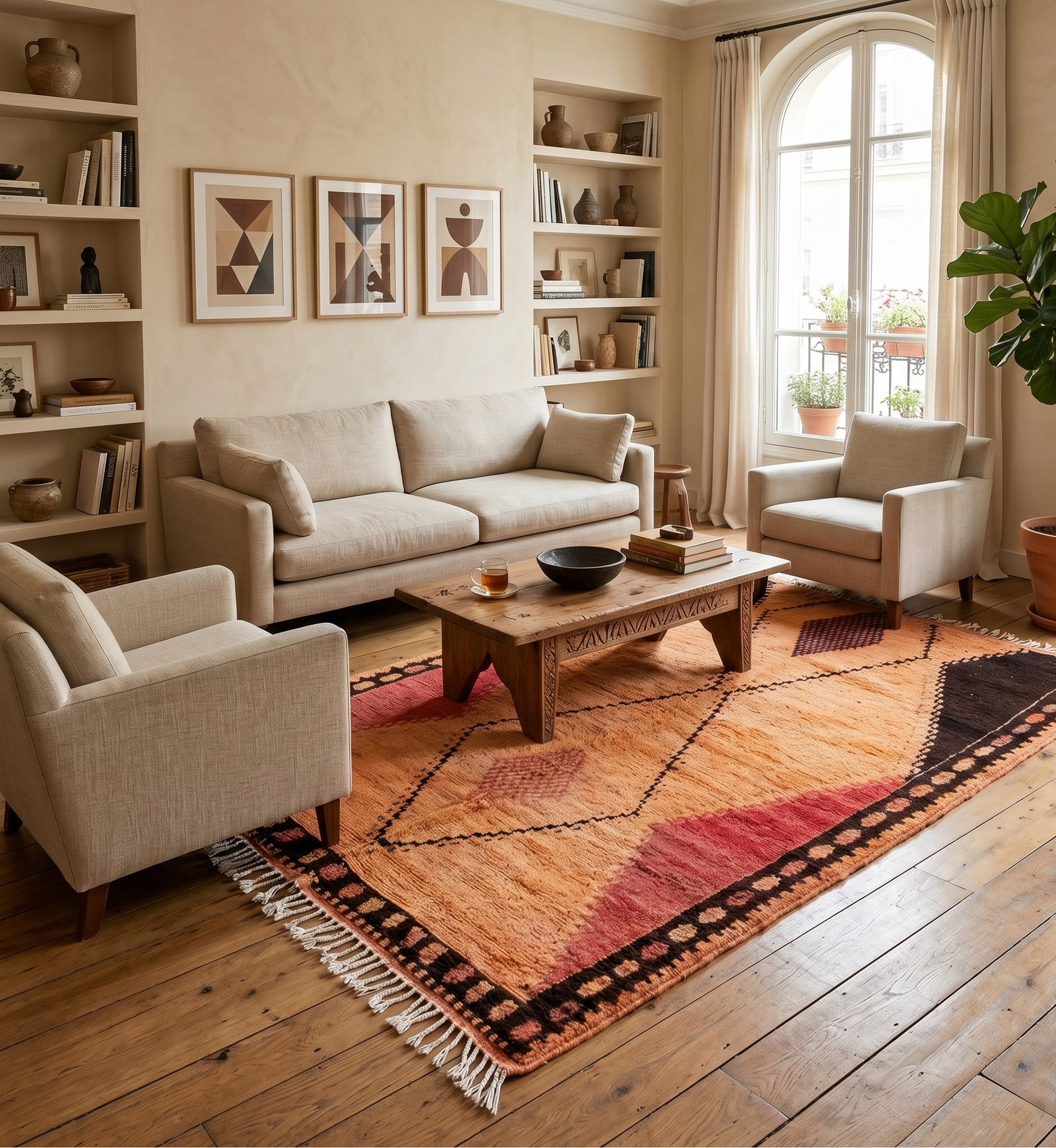 Handcrafted Orange and Red Taznakht Rug - Image 1