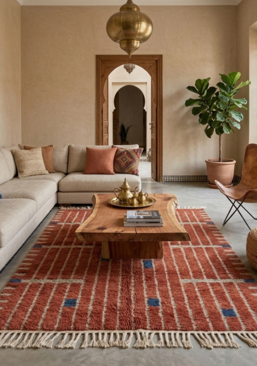 Handwoven Terracotta with Geometric Stripes Rug