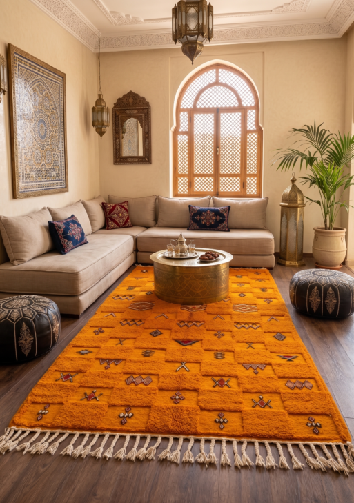 Authentic Saffron Orange Handwoven Rug